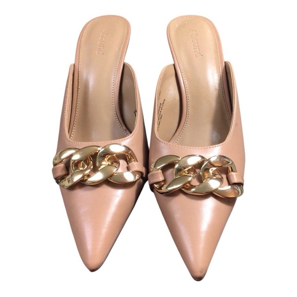 Abound Shoes - Abound Tan Gold Mules with Chain Detail EUC size 8